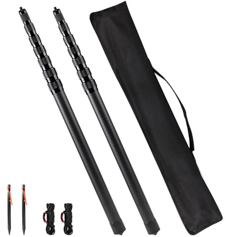 LALAGO Lot de 2 Poteaux de Tente Télescopiques en Fibre de Carbone - 2,7m Réglables Poteaux de Bâche, Mât de Bâche Télescopique Légers et Solides, pour Le Camping Tente, Taps ou Voile d'ombrage