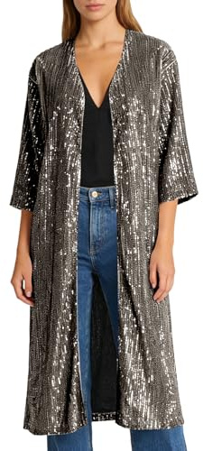 Blazer Lentejuelas Mujer Blusas Transparentes Brillo Cárdigan Manga Larga Popular Ropa Chaleco Otoño 2#Negro XL