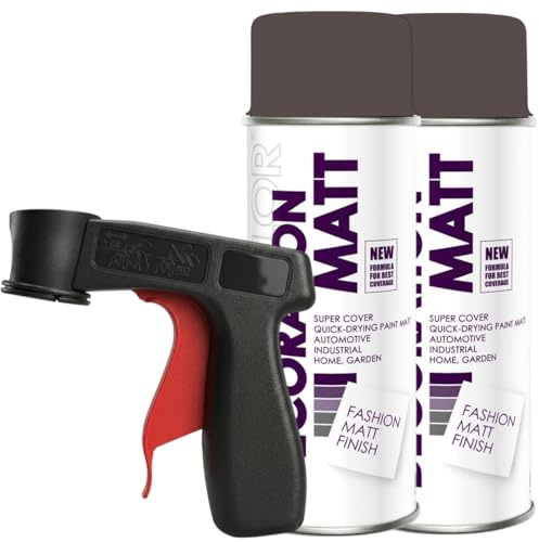 Craft-Equip DC 2er Sparpack Lackspray Matt nach RAL in 400ml zur Lackierung von Auto Stahl Aluminium Beton Holz und Haltegriff (2 Dosen in braun MATT RAL 8019 + Haltegriff)