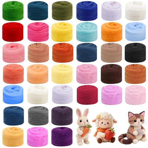 Tiusixsy 36 Colori per Lana Feltro, Lana di Soffice 108 g, Kit Fai da Te per Infeltrimento a Secco e a Umido, Lana Cardata per Progetti Creativi e Artigianato, Principianti