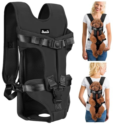 SlowTon Mochila transportadora para Perros, transportador Frontal Ajustable para Mascotas, con Patas afuera y fácil de Colocar, y Transpirable, Bolsa de Seguridad para Perros para Viajar