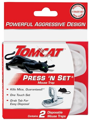 Tomcat Tryck 'N Set Mouse Trap, plast, vårladdad musmördare med Grab-Tab, 2 fällor