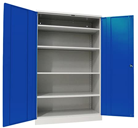 Stahlschrank Werkstattschrank Aktenschrank grau/blau | Höhe 195 cm - KOMPLETT MONTIERT (50, 120)