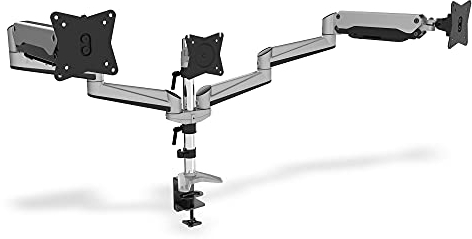 DIGITUS Monitorhalterung - Klemme & Gasdruckfeder - 3 Monitore - Bis 27 Zoll - Bis 3x 6 kg - VESA 75 & 100 - Silber