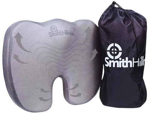 Smith Hillman Coccyx Seat Cushion – Relief from Sciatica Pain, Lower Back Pain & Tailbone Pain | Premium Memory Foam Seat Pad For Car, Home Or Office Chair Pillow (Grey)