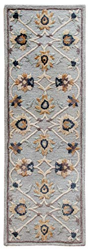 LR Home Übergangsläufer für Innenbereich, 5 x 17,8 cm, für Heimdekoration, florales Bauernhaus, Wollteppiche für Wohnzimmer, Schlafzimmer, Spielzimmer, Grau