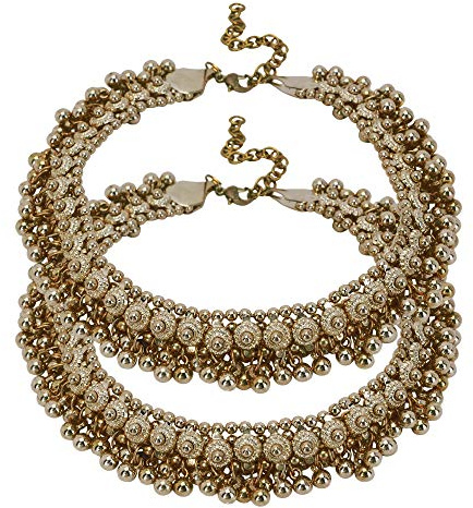 Jwellmart Set of Indian Oxidized Polish Designer Ghungroo Bollywood Anklets Ethnic Wedding Fashion Jewelry for Women