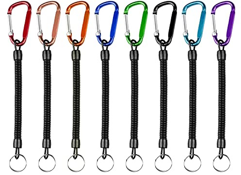 Attache Porte Clé,8 Pcs Porte Clef Spirale con Mousqueton, Extensible Porte Cle Ressort Cordon Attaches Porte Cles Corde pour Hommes Femmes et Enfants