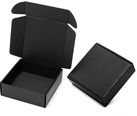 Mcfleet 6x6x2 Small Black Shipping Boxes - 24 Pack Corrugated Cardboard Mailing Box Packaging for Small Business - Tab Locking Literature Mailer Flat Empty Gift Packing Supplies