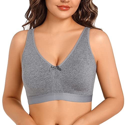 sheroine Women's Cotton Wirefree Plus Size Unlined Bra Full Coverage Non-Padded Ultrathin Comfort Everyday Soft Bras(Grey,48B)