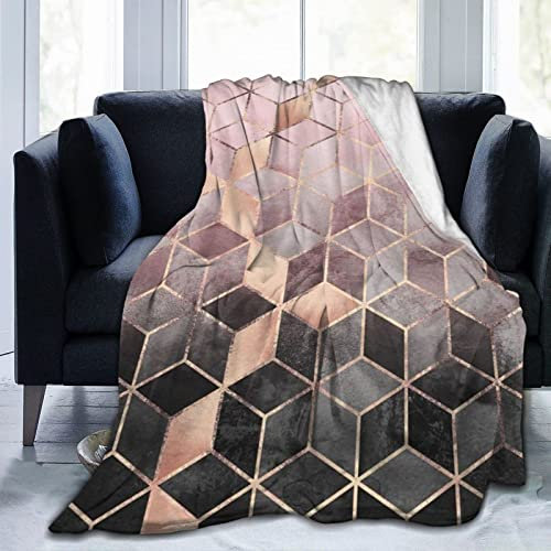 Flannel Throw Blanket 60x50 Soft Fluffy Fleece Blanket Throw Rose Gold Geometric Pattern Warm and Cozy Cover Blanket Flannel Blanket Throw for Bed Couch Sofa Office Chairs, Bedroom 130x150cm