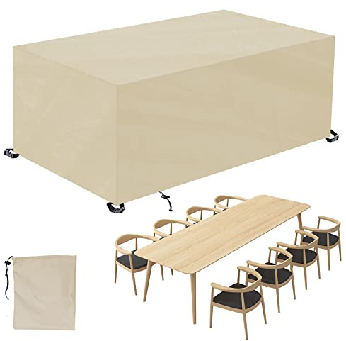 ZFEBHMY Copertura per Mobili da Giardino Rettangolare,Copertura Tavolo Giardino 420D Oxford,Esterno Copertura Tavolo da Terrazza Impermeabile,per Protezione Sedie Tavoli-Beige|| 130x110x75cm(LxWxH)