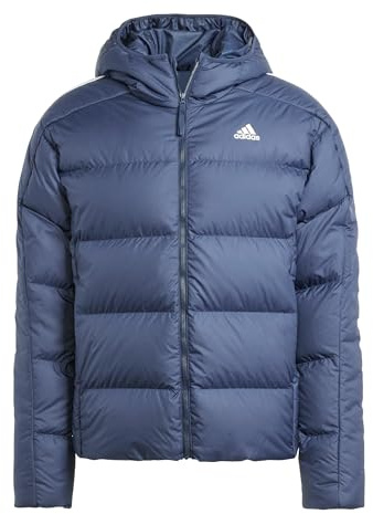 adidas Uomo Essentials Midweight Down Hooded Stripes Jacket, Legend Ink, XS
