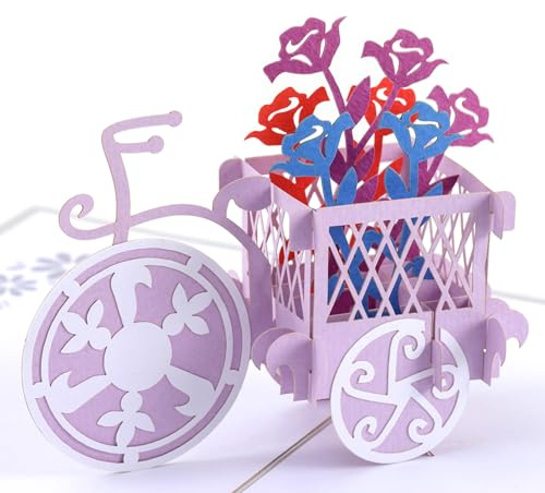 HAPPY PRESENTERS Cykelblomma pop up-kort - uppskattningsgåvor 3D hälsning pop out överraskning - handgjorda stora presentkort för alla tillfällen - unisex pop-up present med kuvert ingår