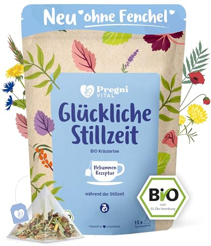 PregniVITAL BIO Stilltee ohne Fenchel – Glückliche Stillzeit Bio Kräutertee für die Stillzeit – mit Bockshornklee, Anis, Kümmel & Lemongras – 15 Pyramidenbeutel