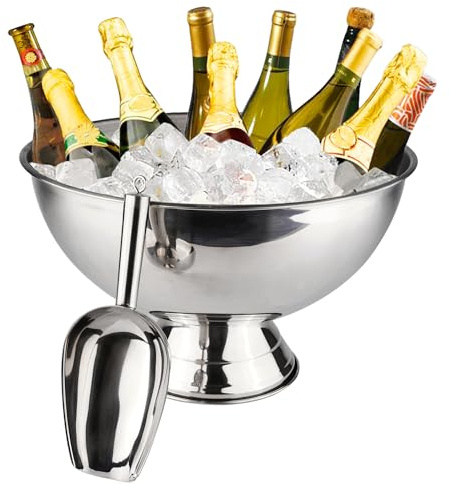 12 l champagneskål ishink med skopa rostfritt stål stor champagne ishink för fester stor storlek isskål med bas för vin öl hem bar firande, 3 gallon 40 x 24,6 cm