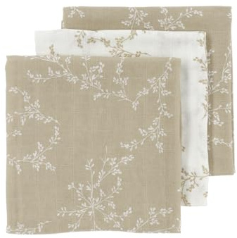 Meyco Baby Mullwindeln 3er Pack - 70x70cm - Musselin Spucktücher - 100% weiche Baumwolle - Oeko Tex Zertifiziert - saugfähig, hautfreundlich & atmungsaktiv - Branches - Sand