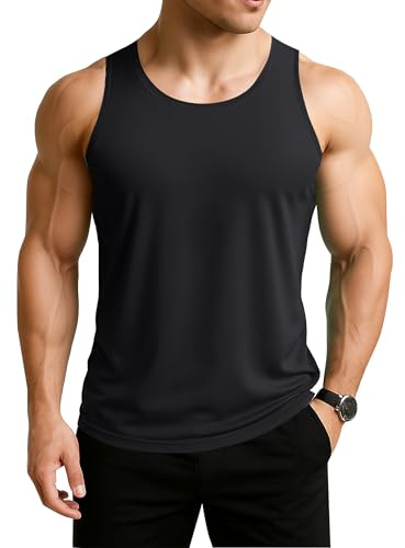 EKLENTSON Men's Vests Gym Muscle Activewear Sleeveless T Shirts UPF 50+ Summer Workout Bodybuilding Fitness Quick Dry Tank Tops Black,L