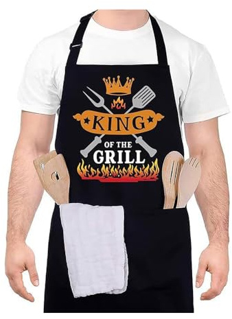 HSAJS Tablier de Cuisine pour Homme Tabliers de Cuisine Réglable avec 3 Poches Noir Imperméable Chef Tablier pour Barbecue Fête Chef Tablier pour Barbecue Fête, Cadeaux pour Hommes Mari Copain