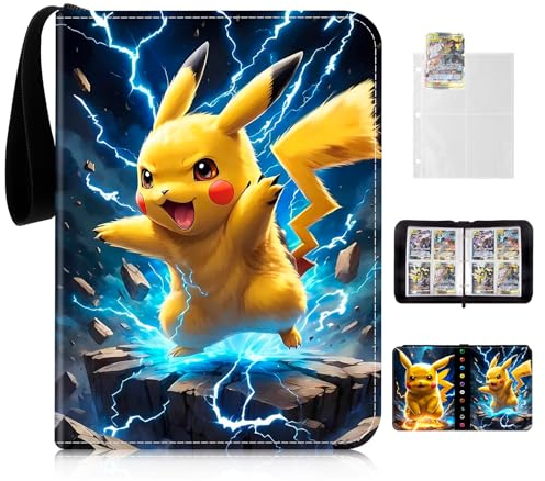 Thingehoy Sammelalbum für Pokemon Karten, Album Mit Reißverschluss, Geburtstagsgeschenke für Kinder, 50 Seiten 400 Karten Kapazität