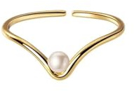 Bokmergne Anello Anelli Gioielli Donna Uomo Anello da Donna Regolabile in Argento Sterling 925 con Perla Rotonda A Forma di V Semplice, Gioielleria Raffinata
