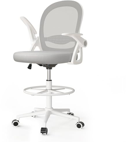 naspaluro Chaise de Bureau avec Accoudoir Relevable, Fauteuil de Bureau avec Soutien Lombaire, Siège Bureau avec Dossier Moyen de 45 cm (avec Repose-Pieds, Gray)