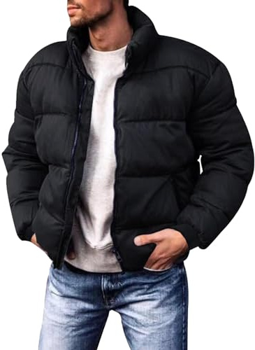 Générique Doudoune Homme Hiver Chaud Zippé Puffer Body Warmer Homme Confortable Épaisse Manteau Doublée Blouson Avec Poches Parka Casual Chic Veste Matelassée Pour Homme Outdoor Jacket Col Montant