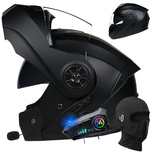 BYGMWEP Casque Moto Modulable Bluetooth Homologué ECE Flip-Up Anti-Collision pour Scooter, Taille S-XL