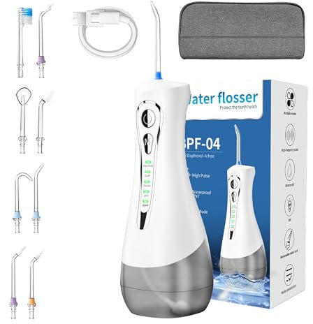 Hydropulseur jet Dentaire Portable Rechargeable, Modes DIY, Réservoir Amovible 320ml, Buse Rotative 360° kit detartrage dentaire, Pression Réglable 20-130 PSI pour Soins Dentaires à Domicil