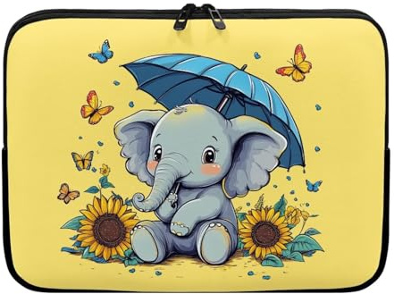 Showudesigns Sunflower Elephant Laptop Sleeve Case for Women Neoprene Laptop Sleeve 12 inch Lightweight Computer Carrying Case Cute Laptop Protector Yellow