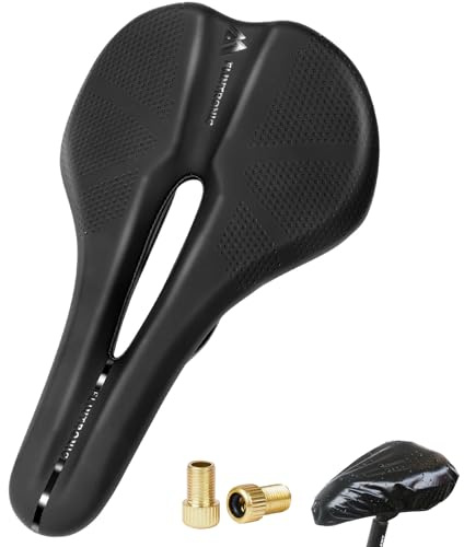 Flintronic Bicycle Saddle, Unisex Cycling Seat with Waterproof Cover and Presta Valve Adapter, Soft Breathable PU Leather Bike Seat, Cushion Pad with Ergonomics Design for MTB, Road, City, Exercise