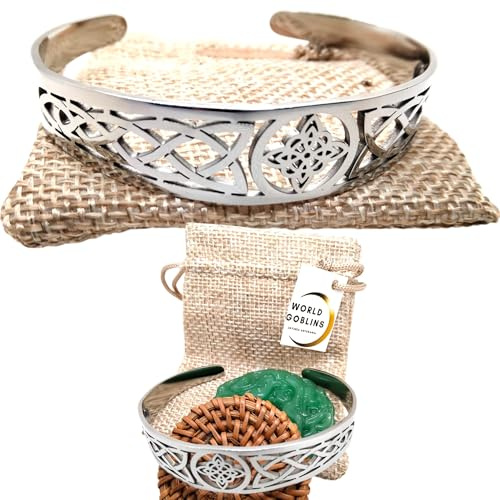 Pulsera Nudo de Bruja de Acero Inoxidable 316L Titanio, Brazalete Ajustable Abierto, Joyería Celta de Protección para Mujer, Amuleto Esotérico Protector, Espiritual Wicca (ACERO Nudo de Bruja)