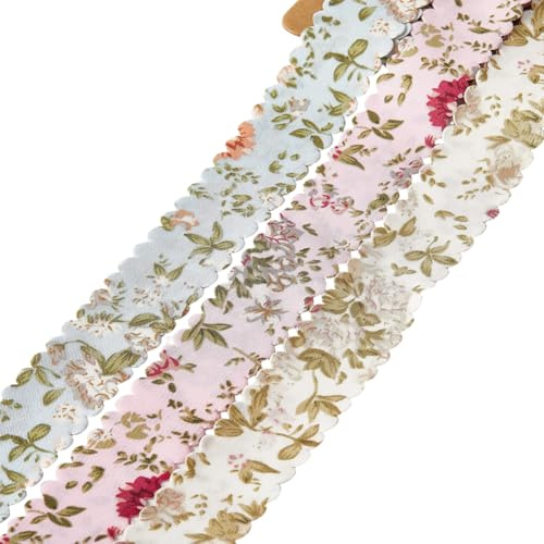 CABODYALS 3 rollo de Cinta de 5.49 m Y 25mm con Estampado Floral Vintage, Borde Ondulado, para Primavera Y Verano, Ideal para Coser, Hacer Lazos, Coronas, Ramos, Decoración, Envoltura de Regalos Y Man