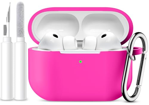 Mastten Compatible with AirPods Pro 3 Case - Silicone Protective Cases for Apple AirPods Pro 3 Case Cover 2025 - Soft Shockproof Cover with Cleaning Kit and Carabiner for Women Men, Hot Pink
