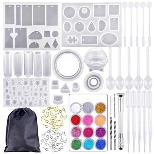 Fictory Kit per la creazione di gioielli in resina epossidica, in morbido silicone, resistente agli strappi, versatile stampo per ciondoli fai da te, set completo per appassionati di artigianato