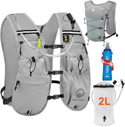 ONETOALL Löparväst kvinnor med vattenflaska 500 ml/blåsa 2 l, 6 L reflekterande vätskeryggsäck, lätt funktionell för trailrunning cykling vandring maraton sci