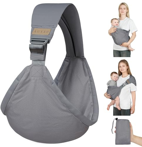 AUYAO Tragetuch Baby Neugeborene Crossbody Verstellbare Träger Babytrage Kleinkind Tragehilfe Einfach Anzuziehen Elastisches Baby Trage Freihändige Anzulegender Baby-Tragetuch Ergonomische Dunkelgrau