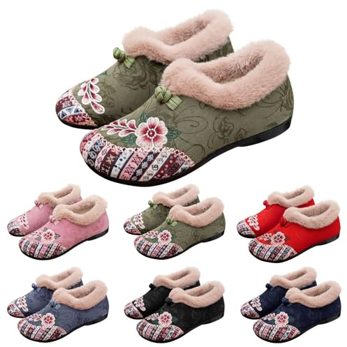 Stövletter dam fodrade eleganta – ankelstövlar dam platta halkfria vinterstövlar slip-on vinterskor blommotiv bomullskängor bekväma damstövlar korta stövlar