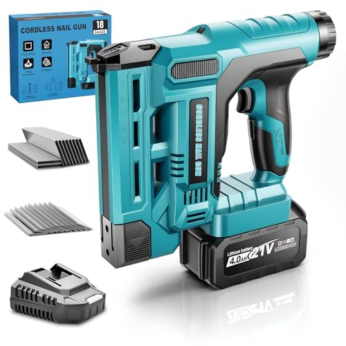 Chiodatrice a Batteria 2 in 1 e Graffatrice Elettrica Compatibile con Makita 18V, con 1 Batteria da 4.0 Ah, 1000 Chiodi e 1000 Graffette – Ideale per Legno, Fai-da-te e Tappezzeria