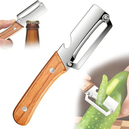 Stainless Steel Potato Peeler, Premium Vegetable Peeler with Wooden Handle, 2-in-1 Ergonomic Non-Slip Handle Sharp Blade Kitchen Tool for Fruit Apple Potato Pumpkin Papaya (1 Pcs)