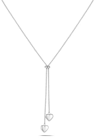 SAGA GIOIELLI® Collana donna saliscendi con doppio cuore in acciaio inox – Lunghezza 49,5+5,5 cm - Confezione Regalo inclusa - Idea per festa della mamma - Neo mamma - Compleanno