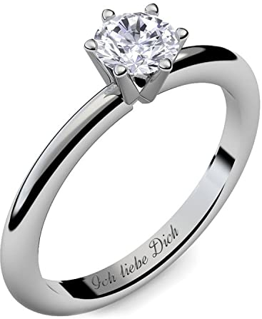 Verlobungsring Damen Silber 925 Zirkonia Stein Ring mit Gravur Sterling Silberring für Frau Frauen Sie Verlobungsringe Damenring rhodiniert Echtschmuck Antragsring Engagement Promise Ring Ringgröße 54