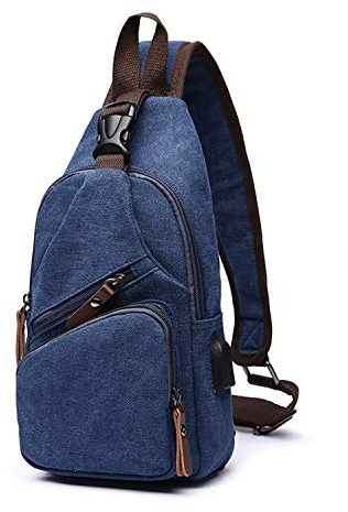 FANDARE Bolsa de Pecho Hombre Bolsa de Lona Bolsa Deportiva de Hombro Bandoleras Cruzada con USB Bolsa de Mochila,Mochilas Pequeñas para Ciclismo,Acampada,Viaje Azul Oscuro