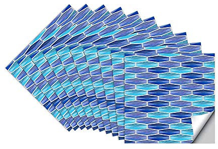 Hiser 10pcs Kitchen Bathroom Wall Tile Stickers, DIY Square Decals Simple Crystal Style Sticker for Kitchen Living Room Bathroom Home Decor Self-Adhesive (sky blue,15x15cm)