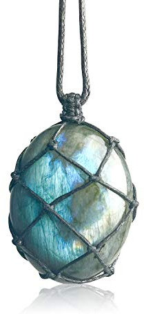 Spring.Rd Natural Labradorite Palm Stones Pendant Necklace with Adjustable Hand-Woven Rope Natural Labradorite Moonstone Raw Gemstone Healing Stone Pendant Men Women Necklace Jewelry
