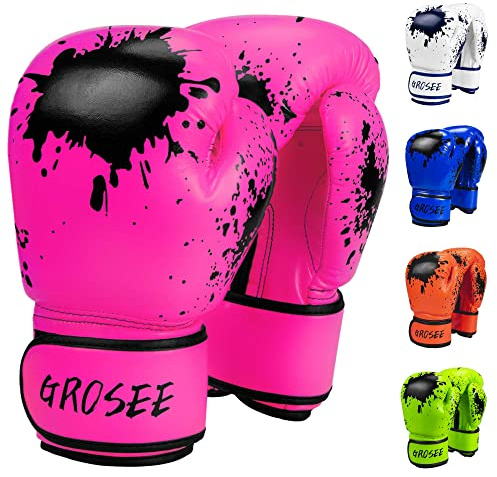 Kids Boxing Glove 6oz 8oz, Youth, Boys and Girls Training Sparring Gloves for Punching Bag, Kickboxing, Muay Thai, MMA, UFC, Gift for Age 6-15 Years (Pink, 6 oz (45-80 lbs))