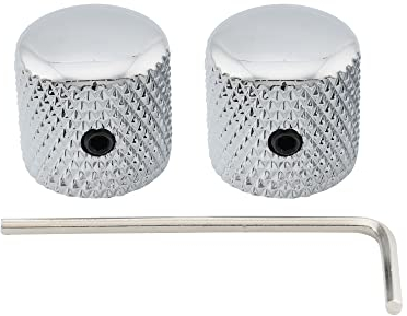 Musiclily Pro 1/4 Zoll Stahl Gitarren Knöpfe Dome Knobs mit Schraubbar Universeller Fitting für Strat Tele E-Gitarre oder Precision Bass, Chrom (2 Stück)