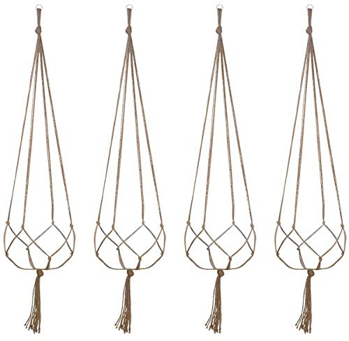 4 Pezzi Vasi Sospesi Portafiori Corda, Porta Vasi da appendere per Sospese Piante, Macrame Appesi Plant Hanger per Fioriera Sospesa, Balcone, Giardino, Patio, Decorazione in Boemia, 105 cm (Beige)