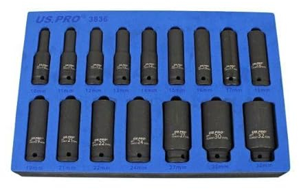 US PRO Tools 16PC 1/2 Deep Impact Sockets in EVA Foam 6PT 10-32mm 3836