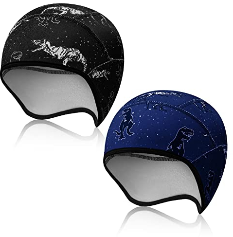 2 Stück Kinder Helmmütze Kinder Fahrradmütze Süß Helm Unterziehmütze für Junge Mädchen Warme Radmütze Wintermütze für Skifahren Fahrradfahren Reiten Outdoor Sportarten (Dinosaurier)